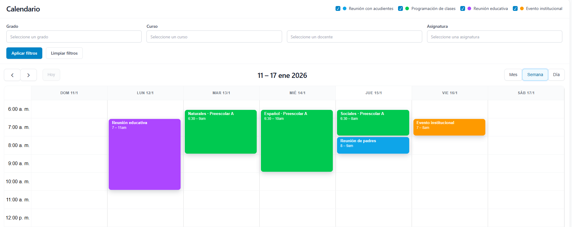 Vista previa de Calendario y Eventos