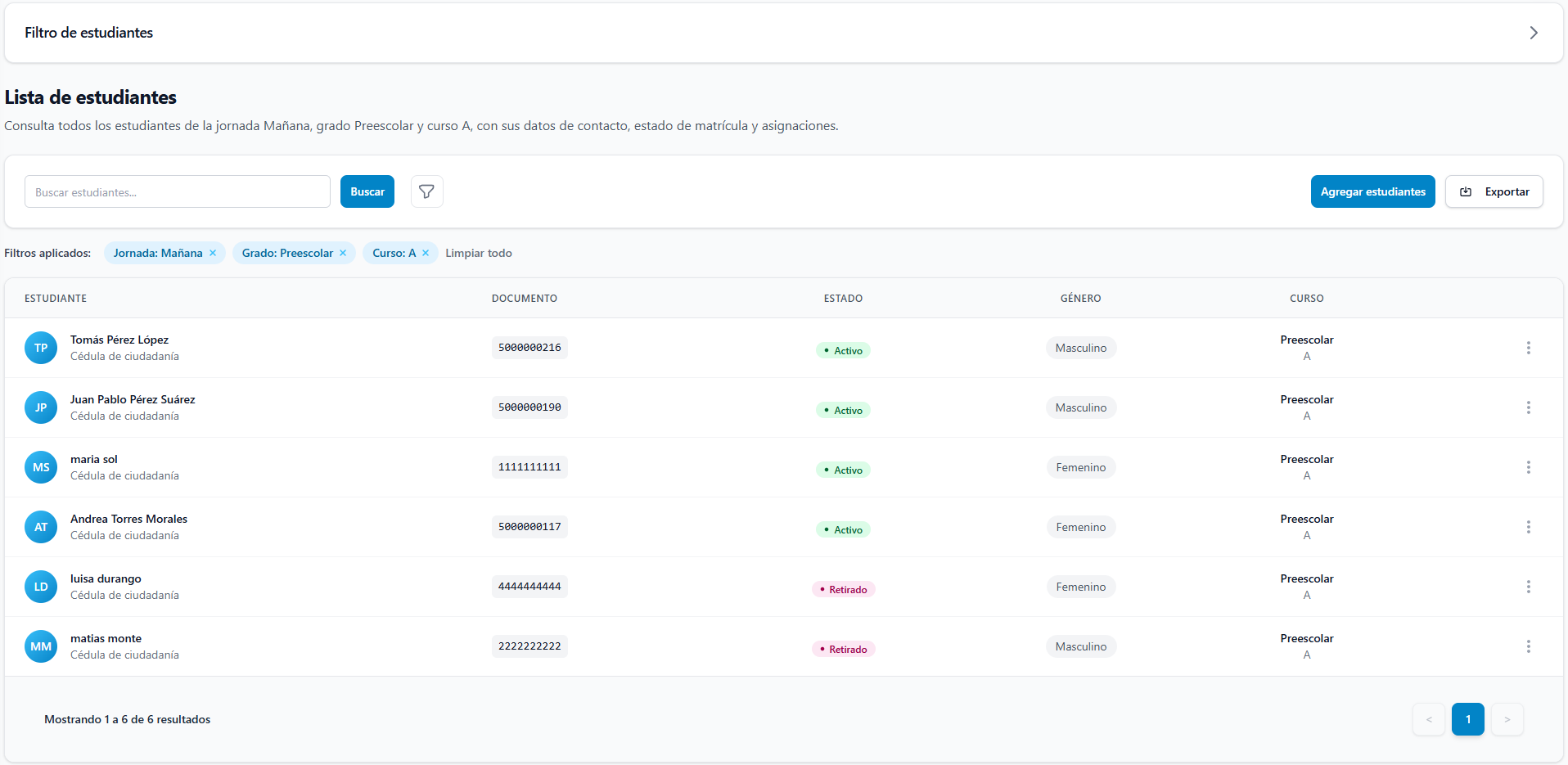 Vista previa de Gestión de Estudiantes
